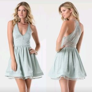 Bebe "Lace Back Metallic Stripe Dress," (NWT)